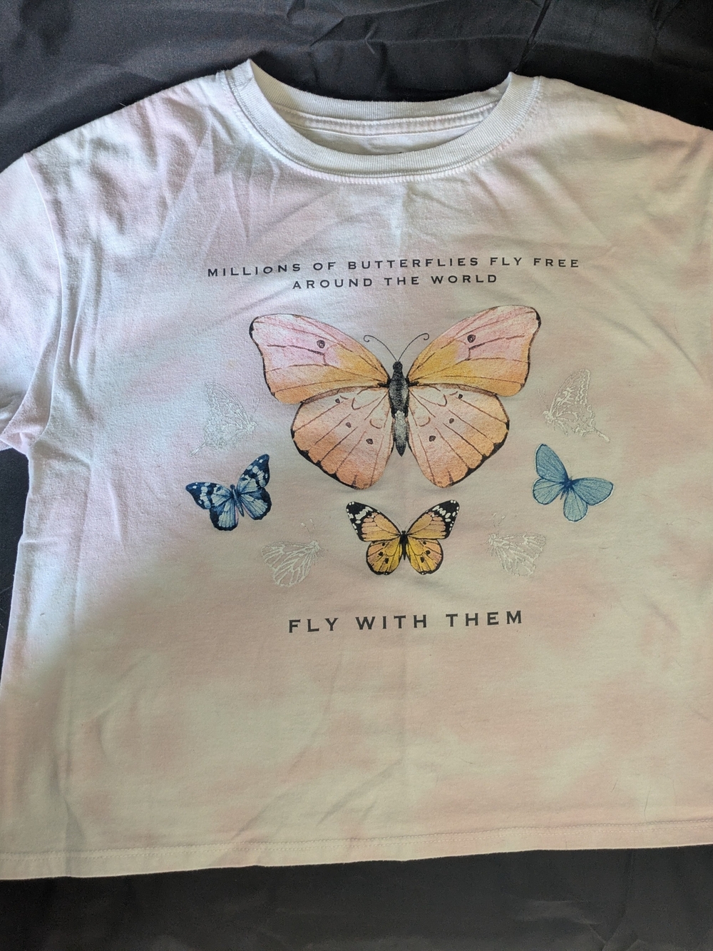 Butterfly Graphic Crop Tee - Pastel Pink